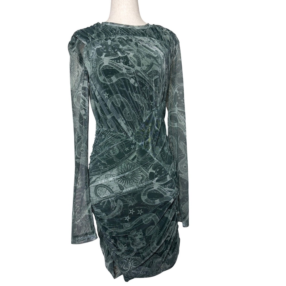 Jonathan Simkhai Standard Green Celestial Zodiac Mesh Ruched Mini Dress Small